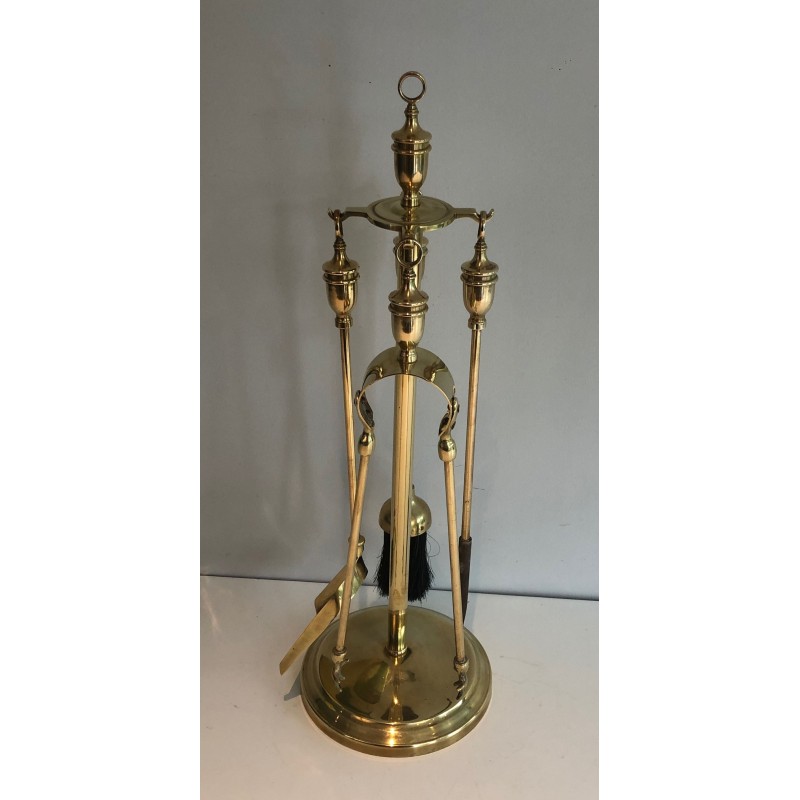 Nécessaire de Feu en Laiton de Style Néoclassique, Travail Français, Vers 1970