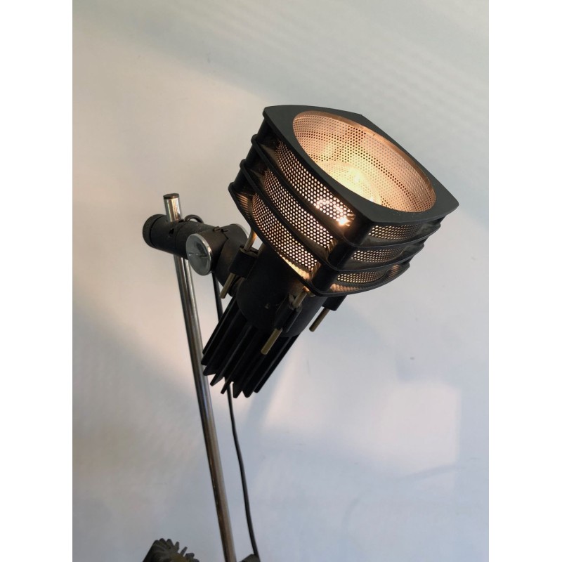 Chrome and Black Lacquered Floor Lamp with Adjustable Reflectors, French Work, circa 1980 | Maison BARROIS