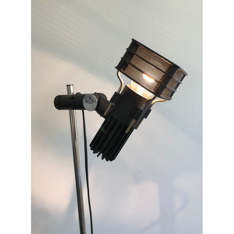 Lampadaire Chrome et Laqué Noir à Réflecteurs Réglables, Travail Français, vers 1980 | Maison BARROIS