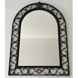 Miroir en Fer Forgé à Sommet Arrondi et Feuille d'Acanthe Dorée, Travail Français, Vers 1940
