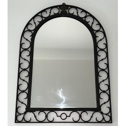Wrought Iron Mirror with Arched Top and Gilt Acanthus Leaf, French Work, Circa 1940