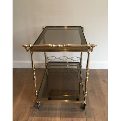Neoclassical Style Brass and Smoked Glass Drinks Trolley, French Work, Circa 1970
