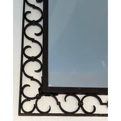 Wrought Iron Mirror with Arched Top and Gilt Acanthus Leaf, French Work, Circa 1940