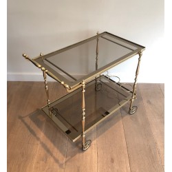 Neoclassical Style Brass and Smoked Glass Drinks Trolley, French Work, Circa 1970
