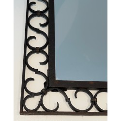 Miroir en Fer Forgé à Sommet Arrondi et Feuille d'Acanthe Dorée, Travail Français, Vers 1940