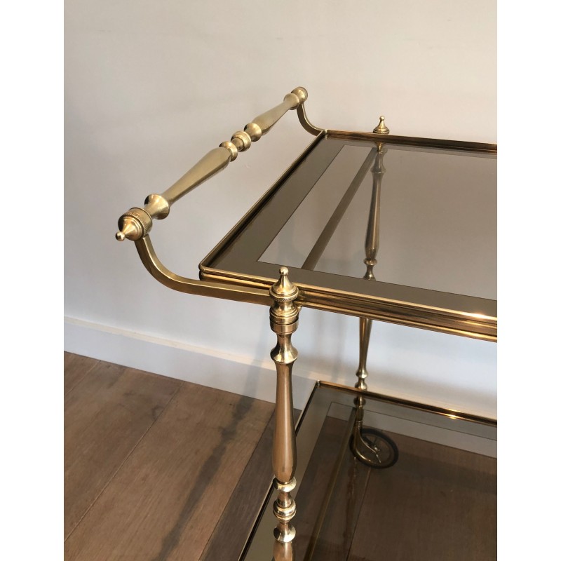 Neoclassical Style Brass and Smoked Glass Drinks Trolley, French Work, Circa 1970
