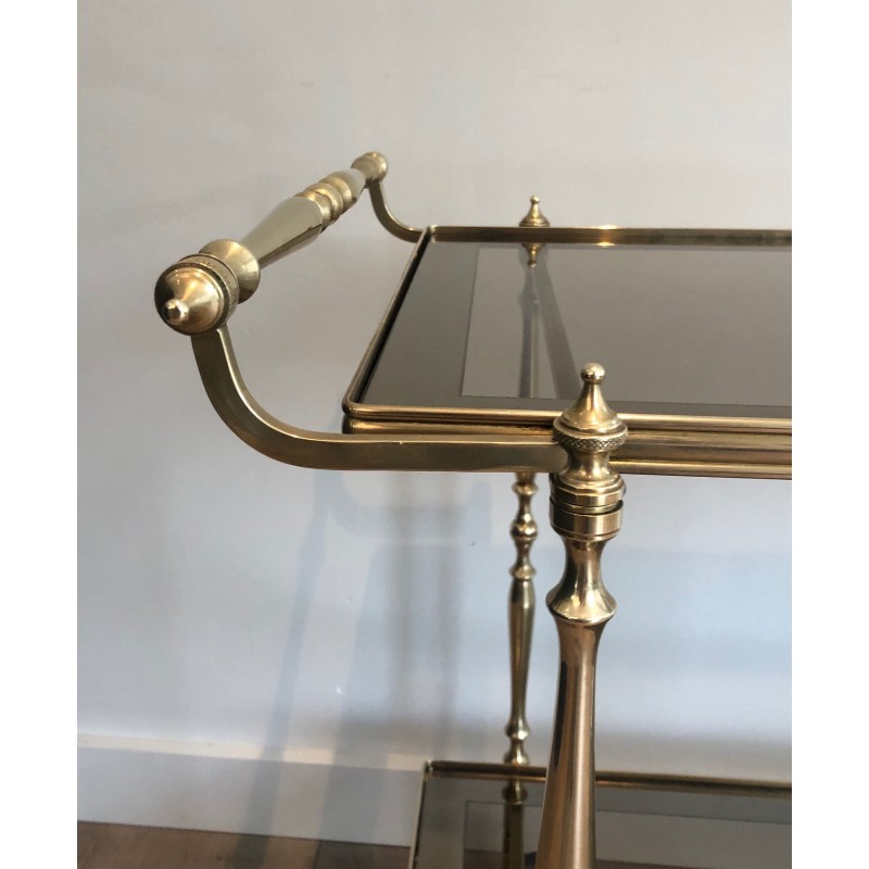 Neoclassical Style Brass and Smoked Glass Drinks Trolley, French Work, Circa 1970