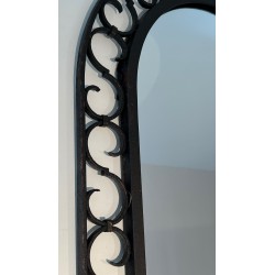 Wrought Iron Mirror with Arched Top and Gilt Acanthus Leaf, French Work, Circa 1940