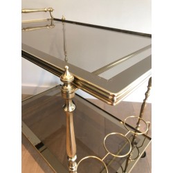 Neoclassical Style Brass and Smoked Glass Drinks Trolley, French Work, Circa 1970