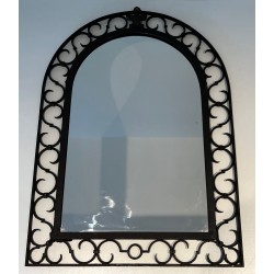 Wrought Iron Mirror with Arched Top and Gilt Acanthus Leaf, French Work, Circa 1940