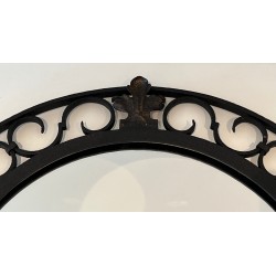 Wrought Iron Mirror with Arched Top and Gilt Acanthus Leaf, French Work, Circa 1940