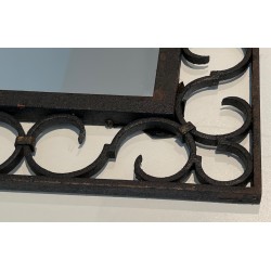 Miroir en Fer Forgé à Sommet Arrondi et Feuille d'Acanthe Dorée, Travail Français, Vers 1940