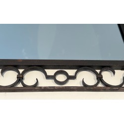 Wrought Iron Mirror with Arched Top and Gilt Acanthus Leaf, French Work, Circa 1940