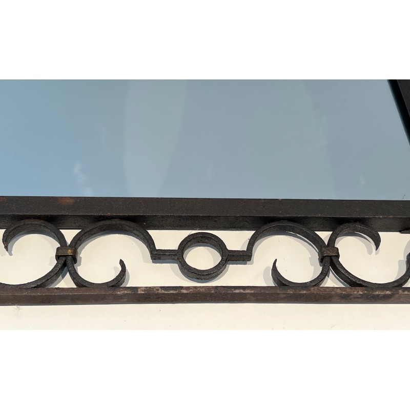 Wrought Iron Mirror with Arched Top and Gilt Acanthus Leaf, French Work, Circa 1940