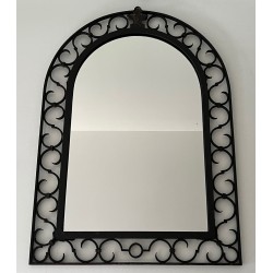Miroir en Fer Forgé à Sommet Arrondi et Feuille d'Acanthe Dorée, Travail Français, Vers 1940