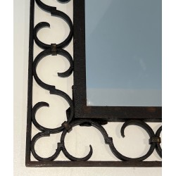 Miroir en Fer Forgé à Sommet Arrondi et Feuille d'Acanthe Dorée, Travail Français, Vers 1940