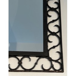 Wrought Iron Mirror with Arched Top and Gilt Acanthus Leaf, French Work, Circa 1940
