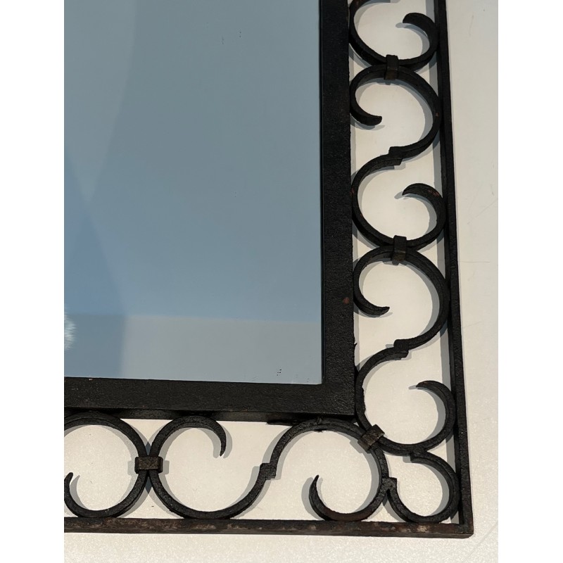Wrought Iron Mirror with Arched Top and Gilt Acanthus Leaf, French Work, Circa 1940
