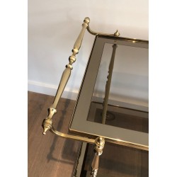 Neoclassical Style Brass and Smoked Glass Drinks Trolley, French Work, Circa 1970