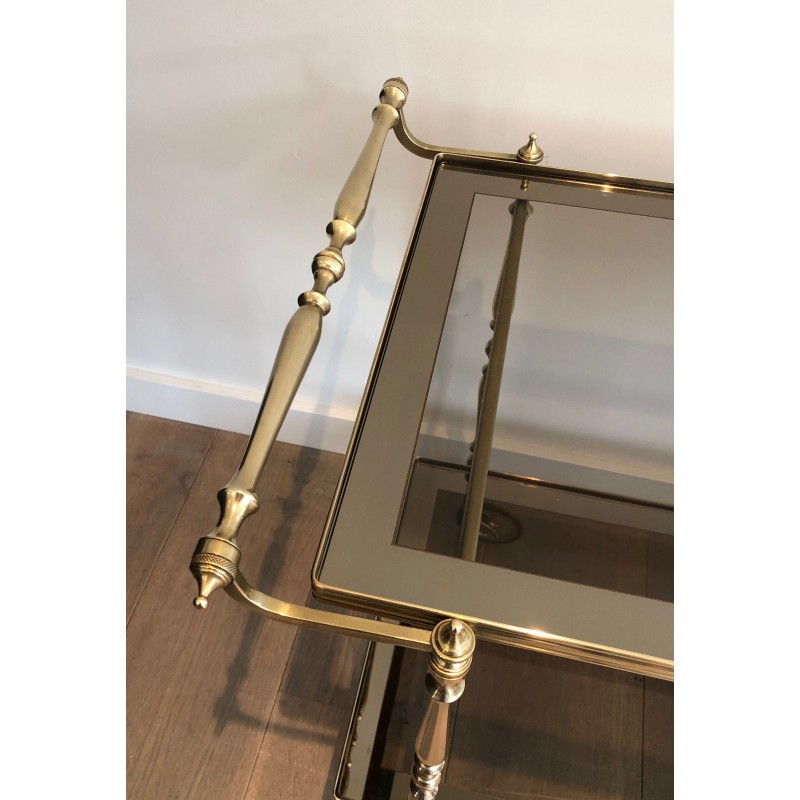 Neoclassical Style Brass and Smoked Glass Drinks Trolley, French Work, Circa 1970