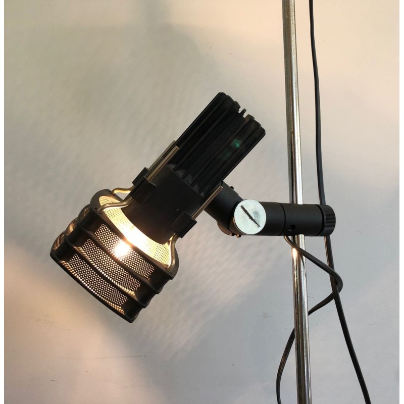 Lampadaire Chrome et Laqué Noir à Réflecteurs Réglables, Travail Français, vers 1980 | Maison BARROIS