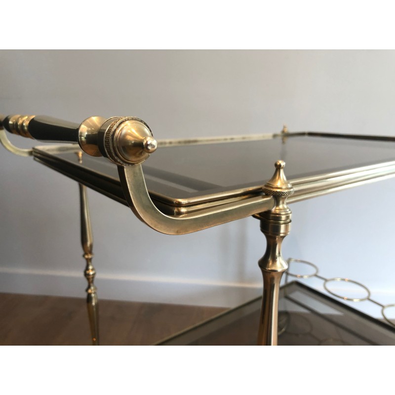 Neoclassical Style Brass and Smoked Glass Drinks Trolley, French Work, Circa 1970