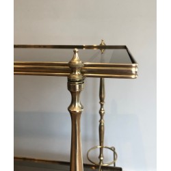 Table Roulante de Style Néoclassique en Laiton et Verres Fumés, Travail Français, Vers 1970
