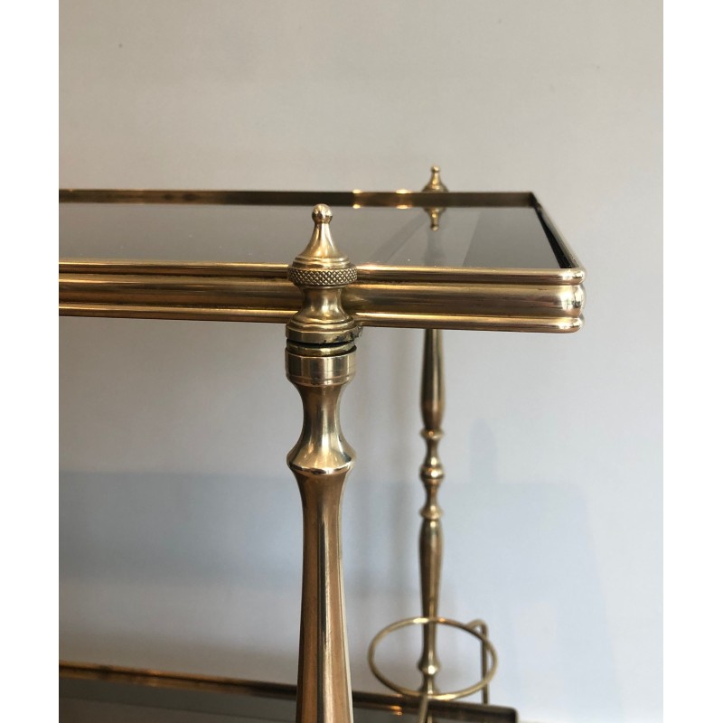 Neoclassical Style Brass and Smoked Glass Drinks Trolley, French Work, Circa 1970