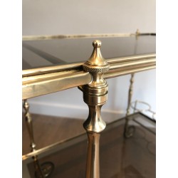 Neoclassical Style Brass and Smoked Glass Drinks Trolley, French Work, Circa 1970