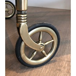 Neoclassical Style Brass and Smoked Glass Drinks Trolley, French Work, Circa 1970