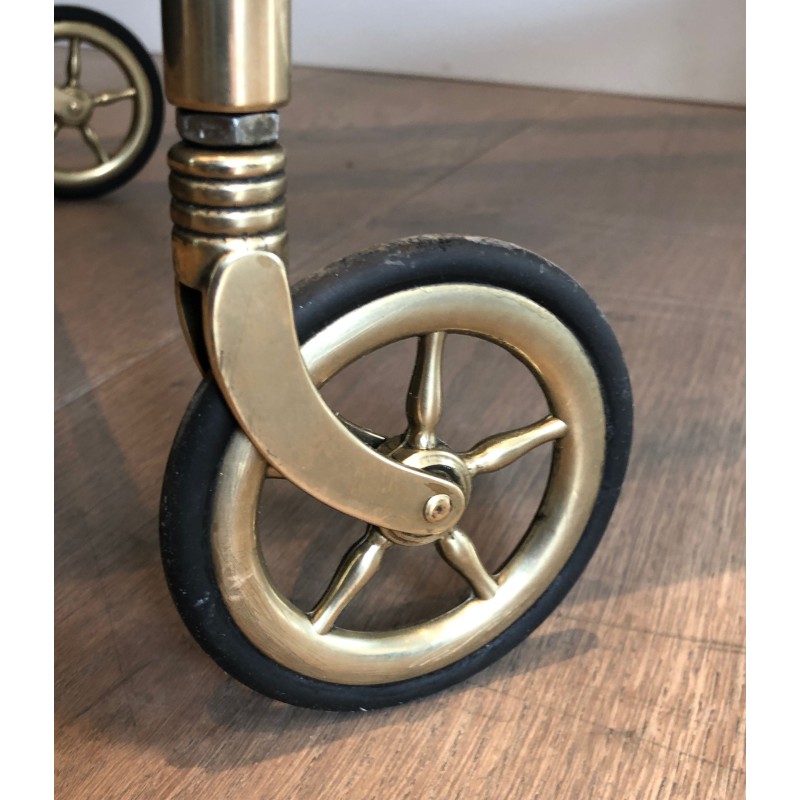 Table Roulante de Style Néoclassique en Laiton et Verres Fumés, Travail Français, Vers 1970