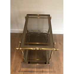 Neoclassical Style Brass and Smoked Glass Drinks Trolley, French Work, Circa 1970