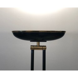 Black Lacquered Metal and Brass Halogen Floor Lamp, French Work, circa 1970 | Maison BARROIS