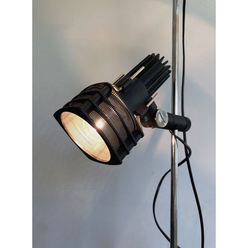 Lampadaire Chrome et Laqué Noir à Réflecteurs Réglables, Travail Français, vers 1980 | Maison BARROIS
