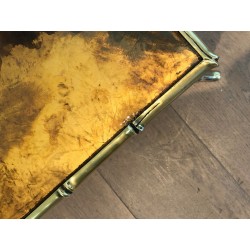 Table Basse en Bronze Façon Faux-Bambou à Plateau de Verre Doré Églomisé par la Maison Baguès, Travail Français, Vers 1940