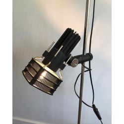 Lampadaire Chrome et Laqué Noir à Réflecteurs Réglables, Travail Français, vers 1980 | Maison BARROIS