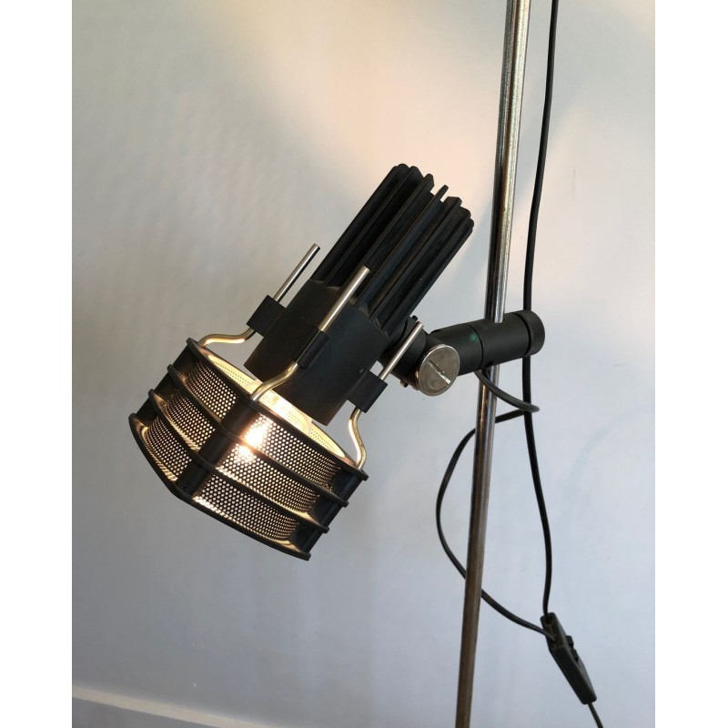 Lampadaire Chrome et Laqué Noir à Réflecteurs Réglables, Travail Français, vers 1980 | Maison BARROIS