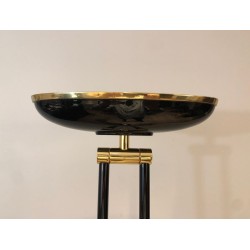 Black Lacquered Metal and Brass Halogen Floor Lamp, French Work, circa 1970 | Maison BARROIS