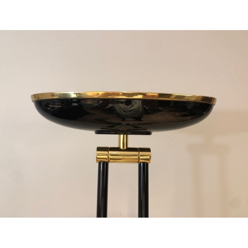 Lampadaire Halogène en Métal Laqué Noir et Laiton, Travail Français, vers 1970 | Maison BARROIS