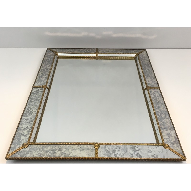 Multi-Faceted Mirror with Brass Garlands, French Work, Circa 1970