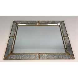 Multi-Faceted Mirror with Brass Garlands, French Work, Circa 1970