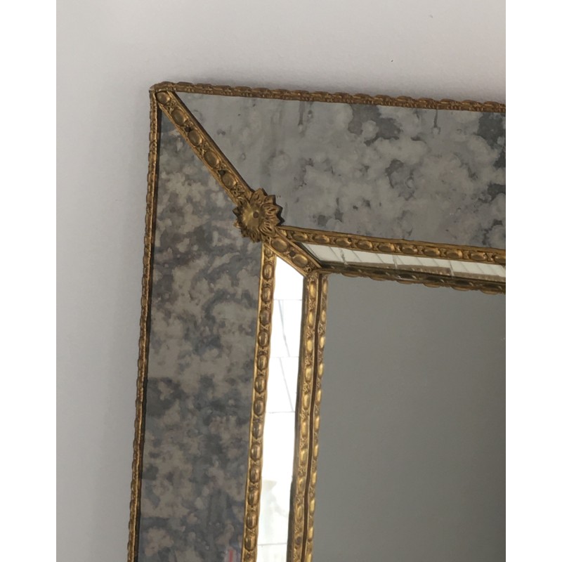 Miroir Multi-Facettes aux Guirlandes de Laiton, Travail Français, Vers 1970