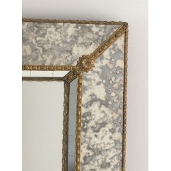 Multi-Faceted Mirror with Brass Garlands, French Work, Circa 1970