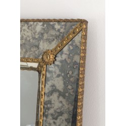 Multi-Faceted Mirror with Brass Garlands, French Work, Circa 1970