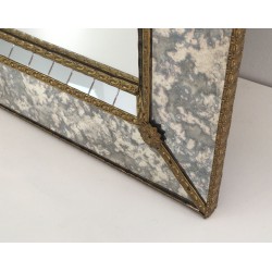 Multi-Faceted Mirror with Brass Garlands, French Work, Circa 1970