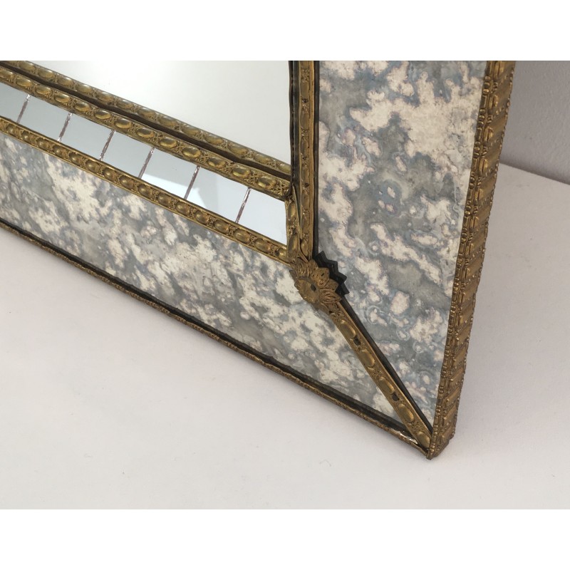 Miroir Multi-Facettes aux Guirlandes de Laiton, Travail Français, Vers 1970