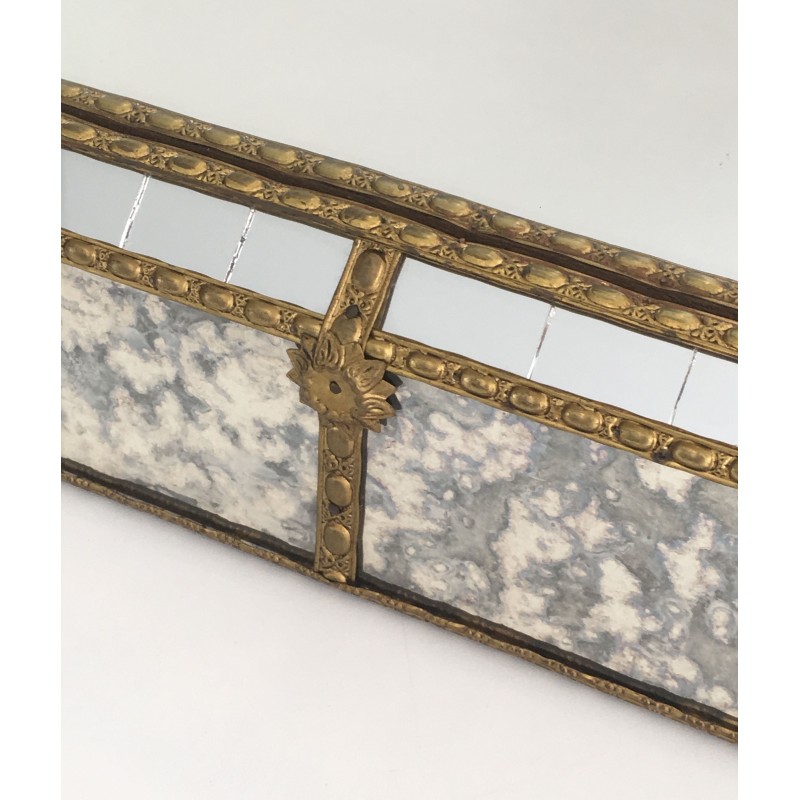 Multi-Faceted Mirror with Brass Garlands, French Work, Circa 1970