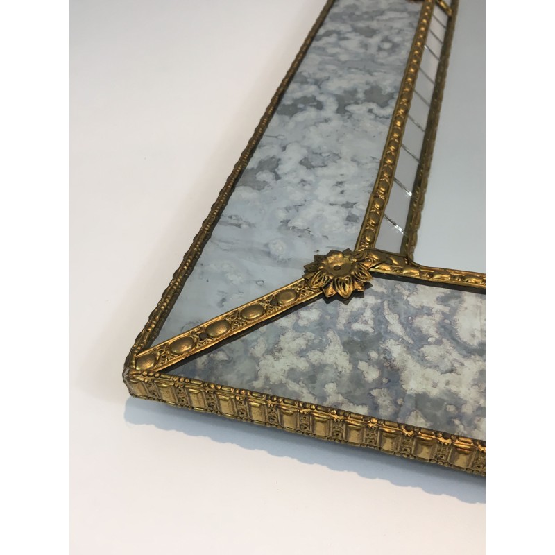 Multi-Faceted Mirror with Brass Garlands, French Work, Circa 1970