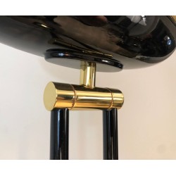 Black Lacquered Metal and Brass Halogen Floor Lamp, French Work, circa 1970 | Maison BARROIS