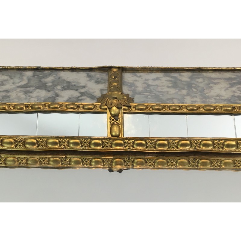 Multi-Faceted Mirror with Brass Garlands, French Work, Circa 1970